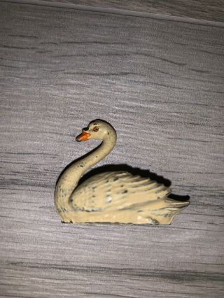 Rare Vintage Lead Swan Animal Cast Metal Toy Figurine Painted Signed England