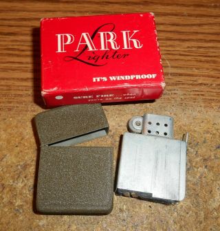 VINTAGE PARK SHERMAN WWII BLACK CRACKLE LIGHTER/4 - BARREL HINGE/IN BOX/VERY RARE 8