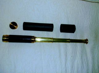 Antique Brass And Leather Nautical Telescope Made In France.  17 1/2 " In Length.