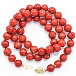 Vintage 14K Yellow Gold Red Coral Beaded Strand Necklace 34.  4 Grams 17 Inches 2