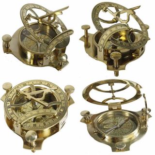 4 " Sundial Compass Solid Brass Sun Dial Party