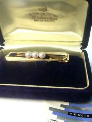 Awesome Mikimoto 14k Yellow Gold Tie Clip With Paper.  6.  4gm.