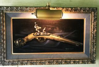 Rare - True Crime - Mafia Mob Boss Mickey Cohen Lighted Velvet Antique Gun Painting