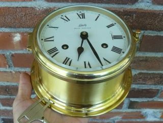 Vintage German Schatz Royal Mariner Brass Ships Clock 8 Day Ships Bell Germany