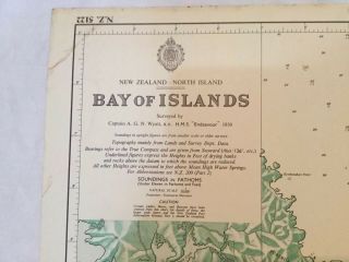 60s Vintage Nautical Chart Bay Of Islands Zealand