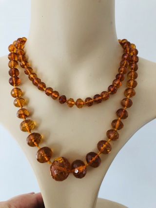 Antique Victorian Facet Amber Bead Necklace,  Natural