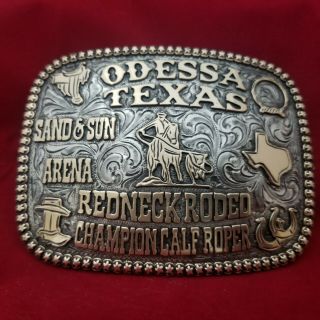 Rodeo Trophy Buckle Vintage Odessa Texas Redneck Calf Roping Champion 261