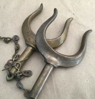 Vintage Brass Bronze Oar Locks Pair - Rowlock Horns - Bronze Oarlocks 5 - 1/4 "