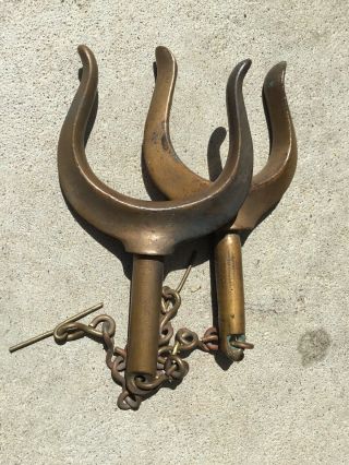 VINTAGE BRASS BRONZE OAR LOCKS PAIR - Rowlock Horns - Bronze Oarlocks 5 - 1/4 