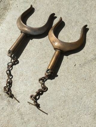 VINTAGE BRASS BRONZE OAR LOCKS PAIR - Rowlock Horns - Bronze Oarlocks 5 - 1/4 