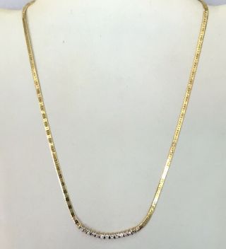 Vintage 14k Gold Chain Necklace With Clear White Gemstones 7.  6 Grams