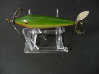 Green Kazoo C.  1910 Wooden Minnow Brass Tac Eye Fishing Lure Shakespeare Rhodes