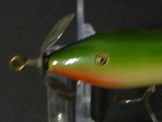 Green KAZOO c.  1910 Wooden Minnow Brass Tac Eye Fishing Lure Shakespeare Rhodes 2