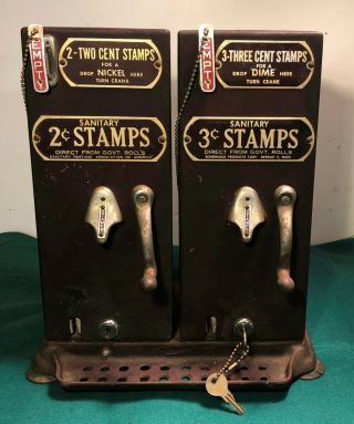 Double Antique Stamp Machine 2 Cent & 3 Cent By Shermack Products Detroit