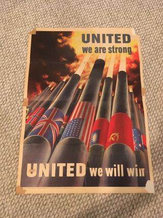 Wwii Poster United We Are Strong United We Will Win 20x28