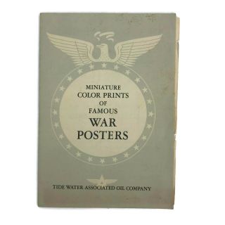 Vintage 1940s Ww2 Tidewater Oil Co Miniature Color Prints Of Famous War Posters