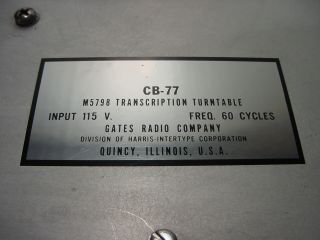 Vintage Gates CB - 77 Broadcast Transcription Turntable QRK Russco Record Player 7