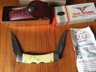 Vintage Case Texas Longhorn Knife With Micarta Handles Sheath Factory Box A30 2