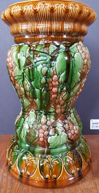 Antique Majolica Jardiniere Grapevine Pedestal Planter Pot Base 2060 19 "