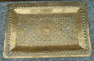 Vintage Indian Embossed And Chased Brass Tray Elephants