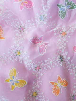 Vintage Sz XS Sheer Flocked Butterfly Fabric Pink Maxi Dress 3