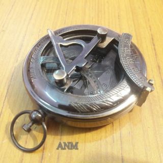 Nautical Brass Sundial Compass Push Button Vintage Marine