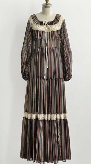 Vintage Rare Striped Gunne Sax Dress Prairie Gunnie Country Girl Size 7