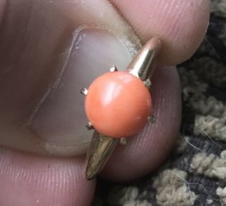 Antique Victorian 14k Gold Natural Coral Cabochon Ring 5