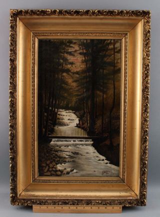 1901 Antique E.  Metcalf American Wooded River Landscape Oil Painting,  Gilt Frame