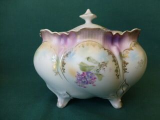 Antique R S Prussia Floral Decorated Biscuit or Cracker Jar Red Star Mark 4