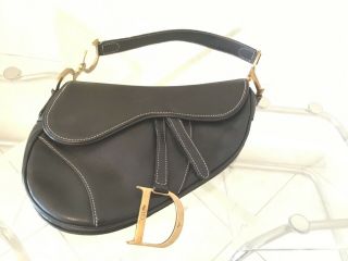 Authentic Christian Dior Medium Saddle Bag In Black Leather - Rare And Collectible