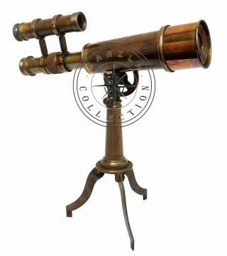 Kelvin Hughes Nautical Antique Brass Telescope Double Barrel With Tripod Stand
