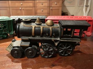 Vintage Antique Cast Iron Railroad 5 Piece Train Set Washington Steam Locomotive 3