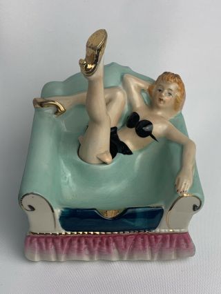 Rare Vintage Patent Tt Naughty Nodder Blonde Lady Signed Cigarette Ashtray