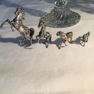Vintage Metal Horse Figurines,  Set 4; Solid Silver Stamped