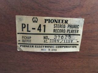 Vintage Pioneer PL - 41 Stereo Phonograph Record Player Turntable 2