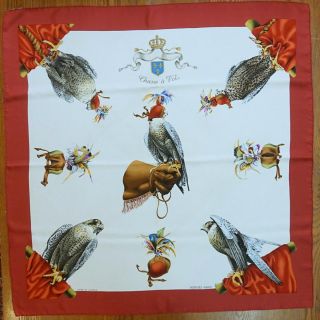 Vtg French Hermes Silk Scarf Hunt Chasse A Vol Hawk Cream Square 35 " X35 " Linares