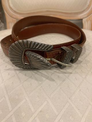 Douglas Magnus Santa Fe Sterling Silver Red Alligator Belt 36 Vtg Billy Martins