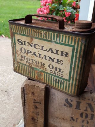 Last One Rare Vintage Sinclair Opalaline 1/2 Gallon Oil Can " F " For Ford Cars