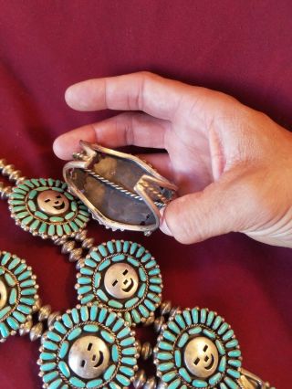 Vintage Navajo Turquoise and Sterling Silver Sunface Kachina Squash blossom set 5