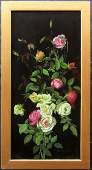 Listed George Lambdin Still Life Of Roses Large Old Antique Oil Painting No Res.