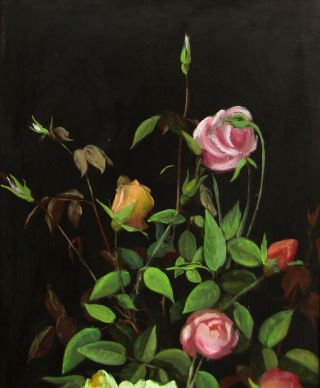 LISTED George Lambdin Still Life of Roses Large Old Antique Oil Painting NO RES. 3