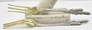 Antique Pair 2 Durgin Cat Tails Sterling Silver Gold Wash Tine Strawberry Forks