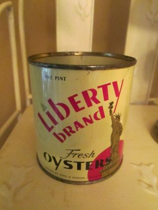 Vintage Liberty Brand One Pint Oyster Tin Can Ivens & Hudson - Rock Hall,  Md.