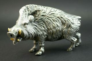 Exquisitely Crafted Antique Italian Silver Plated Bronze Wild Boar Pig Figurine
