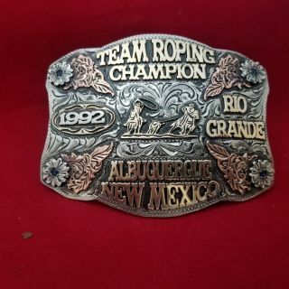 1992 Rodeo Trophy Buckle Vintage Albuquerque Mexico Team Roping Champion 899