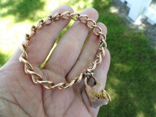 Antique Victorian Gold Filled Charm Bracelet With Gold Lock & Key - Estate Find
