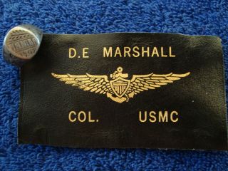 Usmc Colonel D.  E.  Marshall Vmf - 213 Leather Name Tag,  Manila 1945 Souvenir Ring
