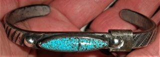 Antique C.  1920 Navajo Ingot Coin Silver Turquoise Bracelet Terminal Stones Vafo