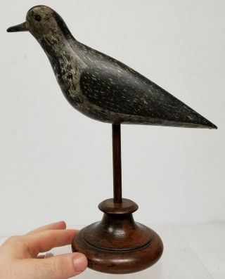 Antique Fine Painted Hunting Decoy Shorebird Plover Snipe Birdshot Damage 2